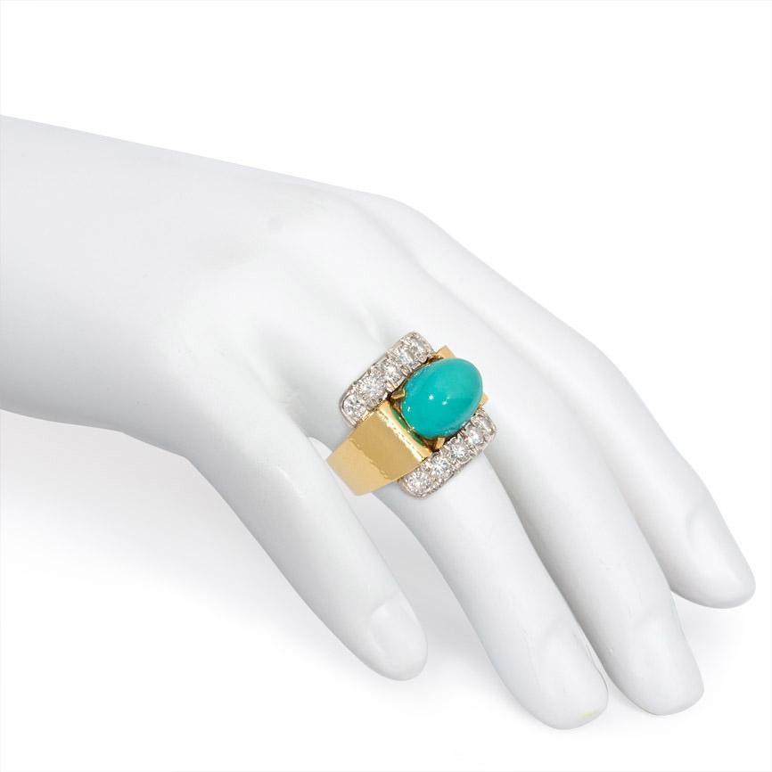 David Webb 1960s Gold, Diamond, and Turquoise Cocktail Ring 1
