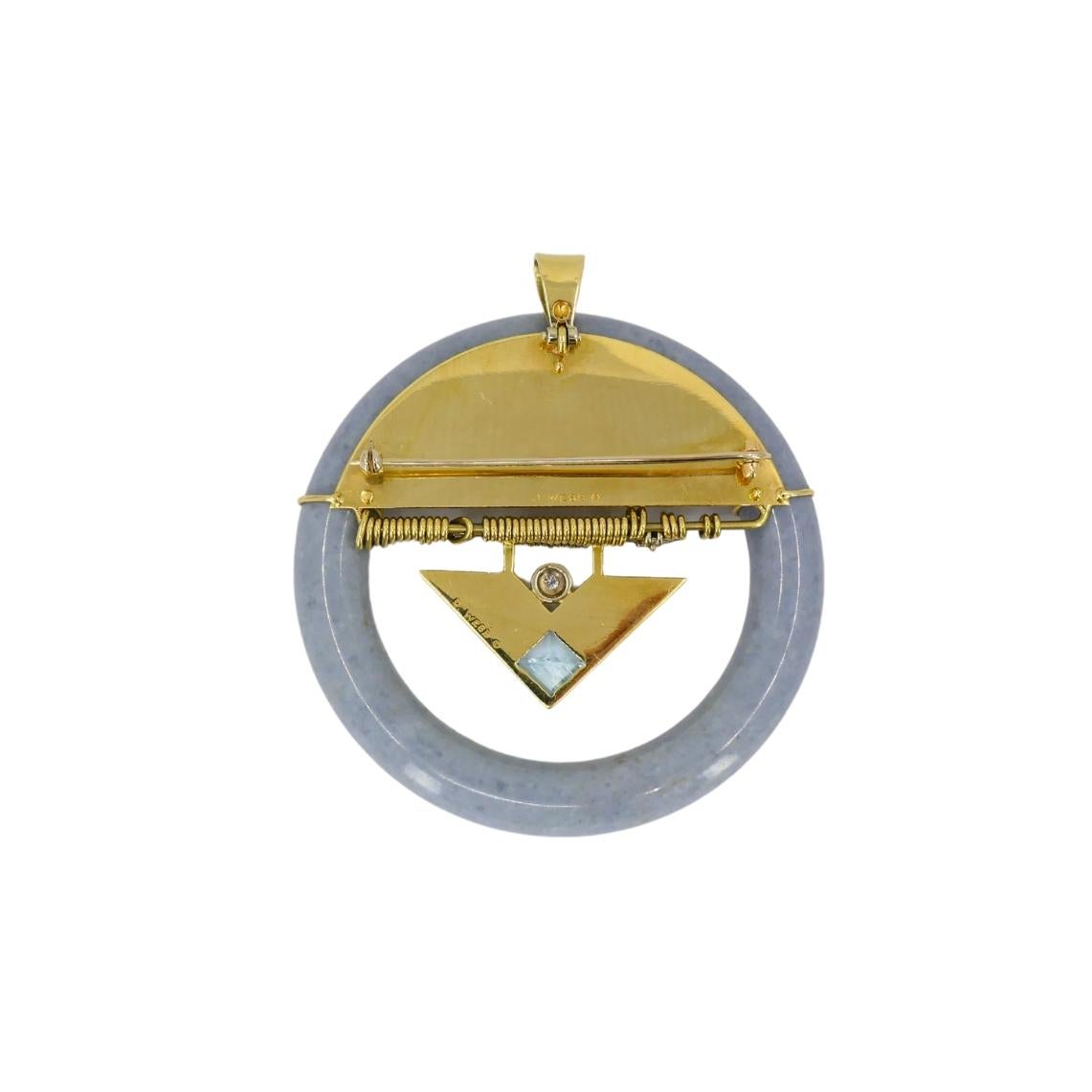 Women's David Webb 1960s Jade Aquamarine Diamond Enamel Gold Brooch Pendant For Sale