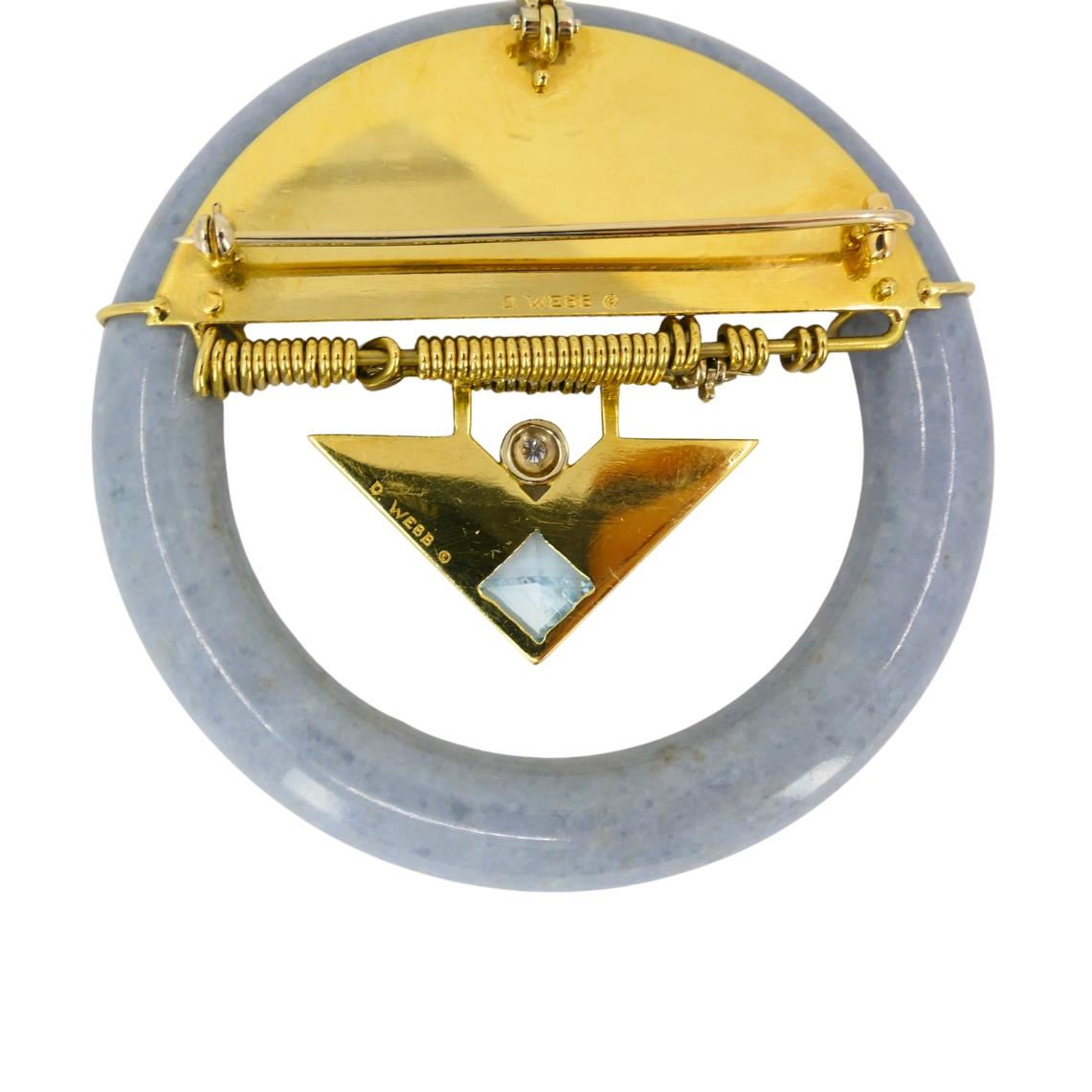 David Webb 1960s Jade Aquamarine Diamond Enamel Gold Brooch Pendant For Sale 1