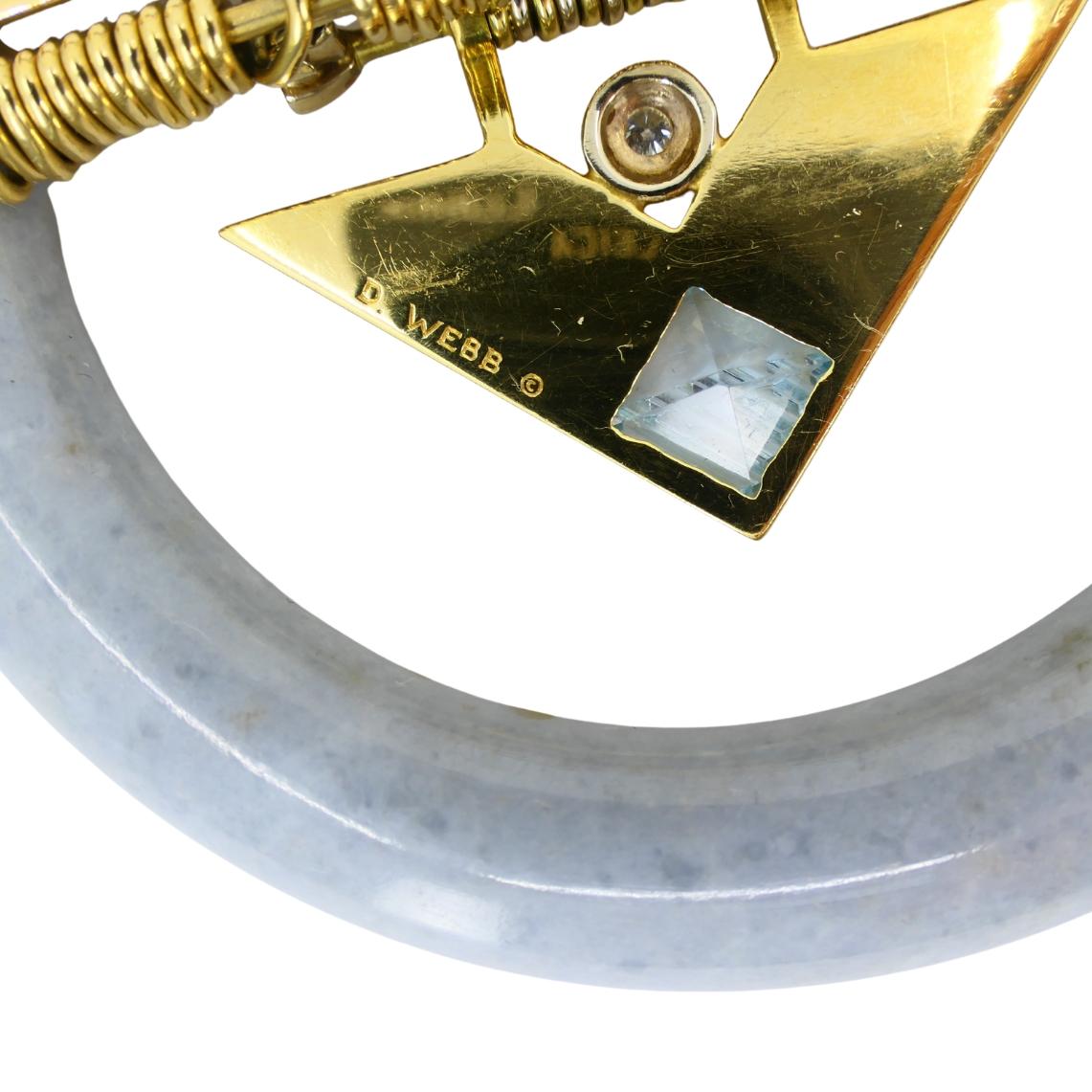 David Webb 1960s Jade Aquamarine Diamond Enamel Gold Brooch Pendant For Sale 2