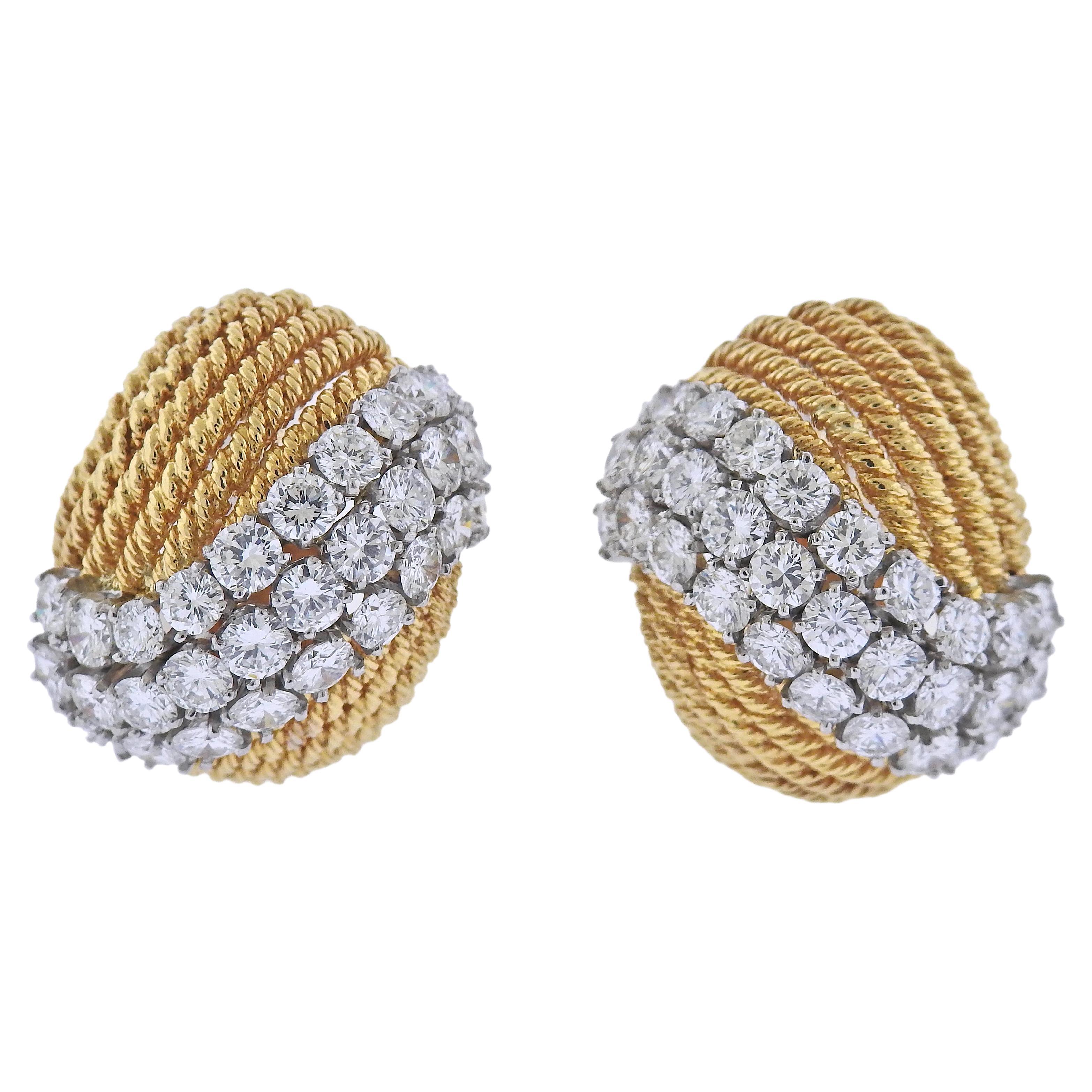 David Webb 1960s Platinum Gold Diamond Cocktail Earrings For Sale