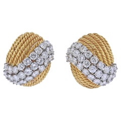 David Webb 1960s Platinum Gold Diamond Cocktail Earrings