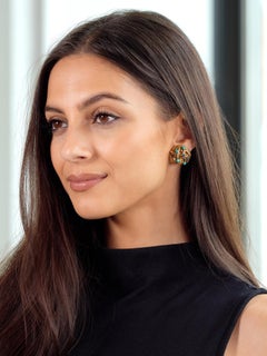 David Webb 1960's Sapphire Turquoise 18K Gold Platinum Feather Ear-Clip Earrings