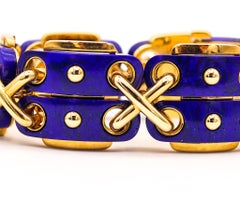David Webb 1970 Aldo Cipullo Geometric Bracelet in 18Kt Gold with Lapis Lazuli