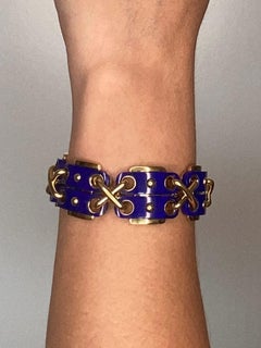 David Webb 1970 Aldo Cipullo Geometric Bracelet in 18Kt Yellow Gold with Lapis