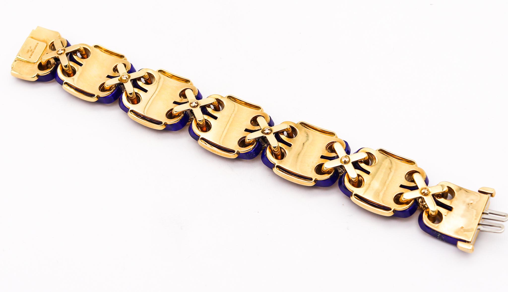 David Webb 1970 Aldo Cipullo Geometric Bracelet in 18Kt Yellow Gold with Lapis 1