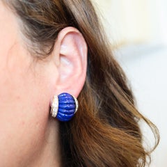 DAVID WEBB 1970 Clips-on Earrings 18Kt Gold With 41.68 Ctw In Diamonds & Lapis