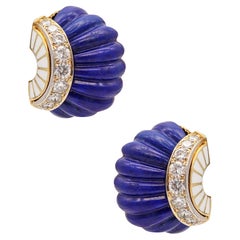 DAVID WEBB 1970 Clips-on Earrings 18Kt Gold With 41.68 Ctw In Diamonds & Lapis