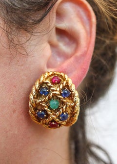 DAVID WEBB 1970 Clips-On Earrings In 18kt Yellow Gold With 8.44 Cts In Gemstones