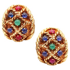 DAVID WEBB 1970 Clips-On Earrings In 18kt Yellow Gold With 8.44 Cts In Gemstones
