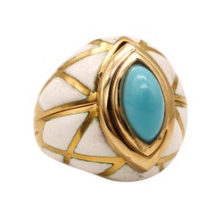 David Webb 1970 Enamelled Convertible Ring In 18Kt Yellow Gold With Gemstones