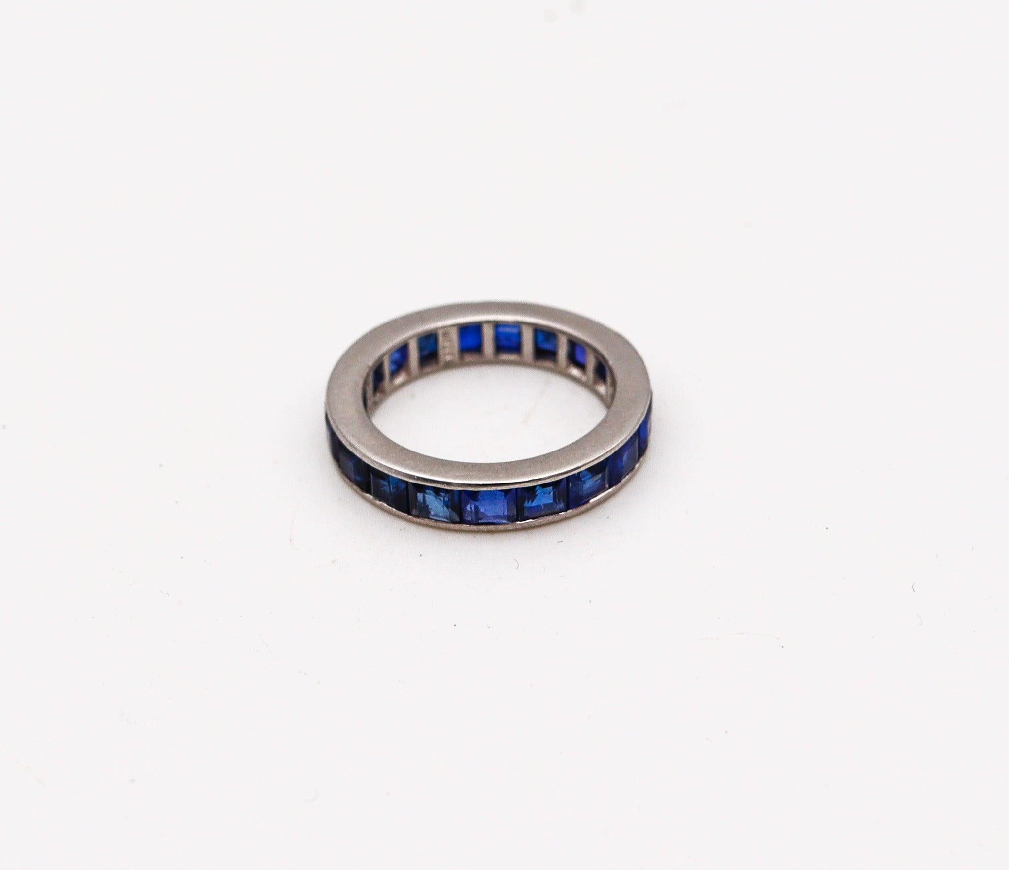 Princess Cut DAVID WEBB 1970 Eternity Ring In Solid Platinum With 3.80 Ctw In Blue Sapphires For Sale