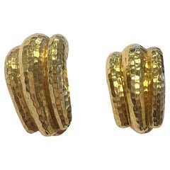 DAVID WEBB 1970 Hammered Hoops Clips Earrings In Solid 18Kt Yellow Gold