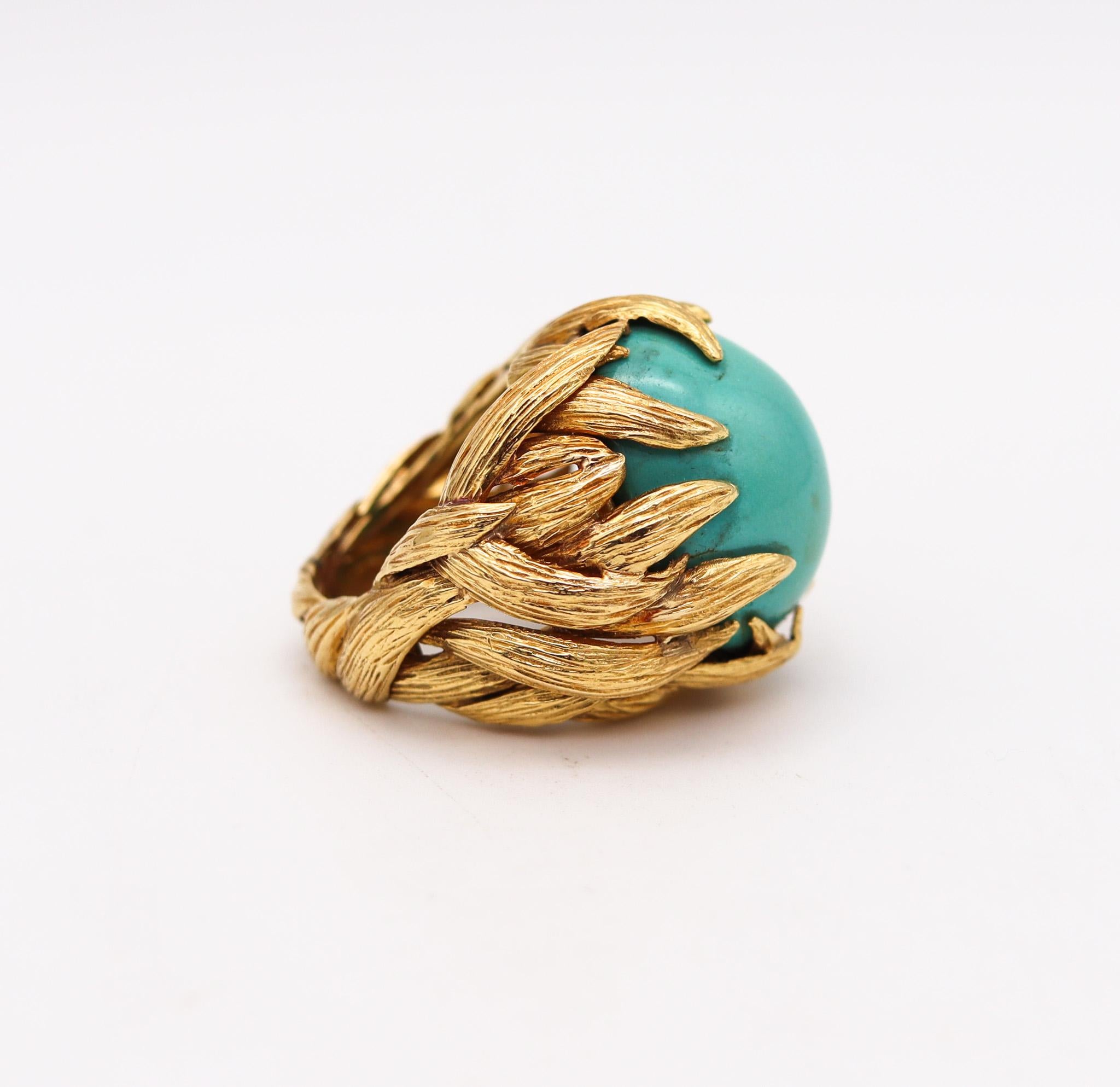 Retro David Webb 1970 New York Flames Cocktail Ring 18kt Gold with 40.82cts Turquoise
