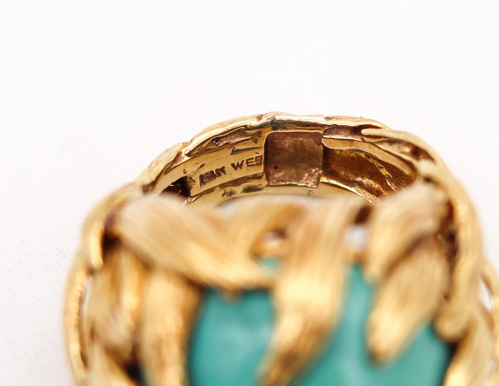 David Webb 1970 New York Flames Cocktail Ring 18kt Gold with 40.82cts Turquoise In Excellent Condition In Miami, FL