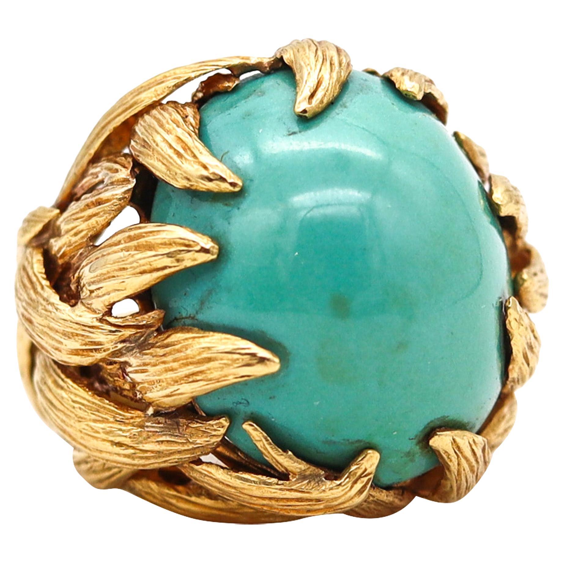 David Webb 1970 New York Flames Cocktail Ring 18kt Gold with 40.82cts Turquoise