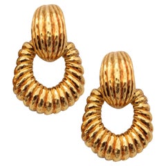 Vintage David Webb 1970 New York Fluted Door Knocker Earrings in Solid 18 kt Yellow Gold