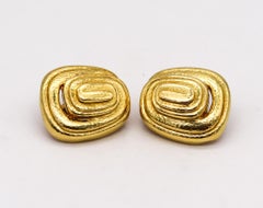 David Webb 1970 New York Mayan Clips on Earrings in Textured 18kt Yellow Gold
