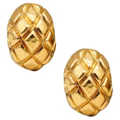 David Webb 1970 New York Quilted Clips-On Earrings in Textured 18Kt Yellow Gold