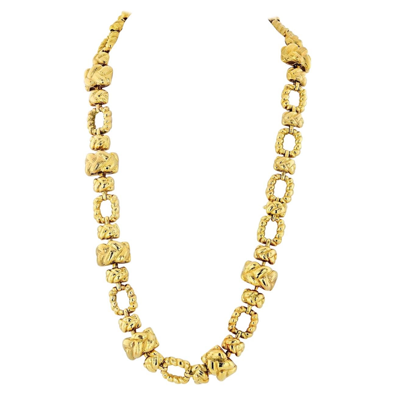 David Webb 1970s 18 Karat Yellow Gold Articulated Link Necklace