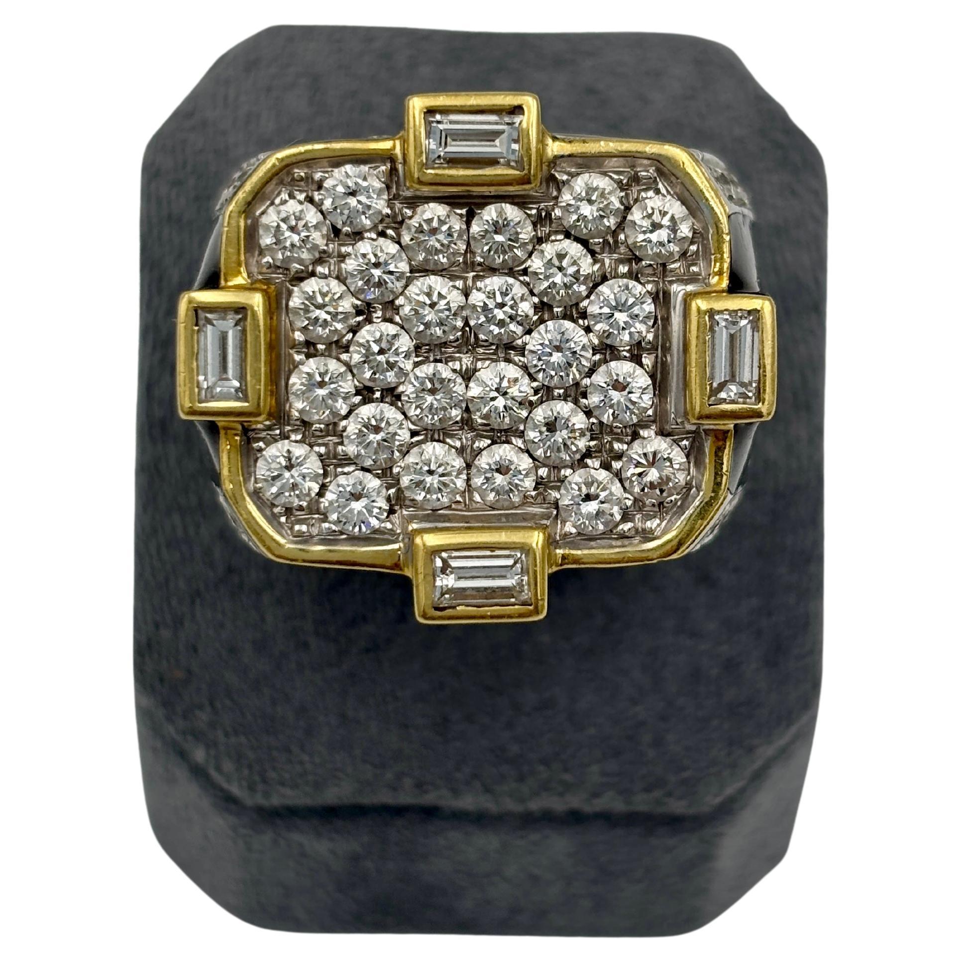 Pre-owned David Webb 1970s 18k Gold & Enamel Cocktail Ring With Approx. 6 Carats Diamonds In Multi