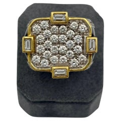 David Webb 1970s 18k gold & enamel cocktail ring with approx. 6 carats diamonds