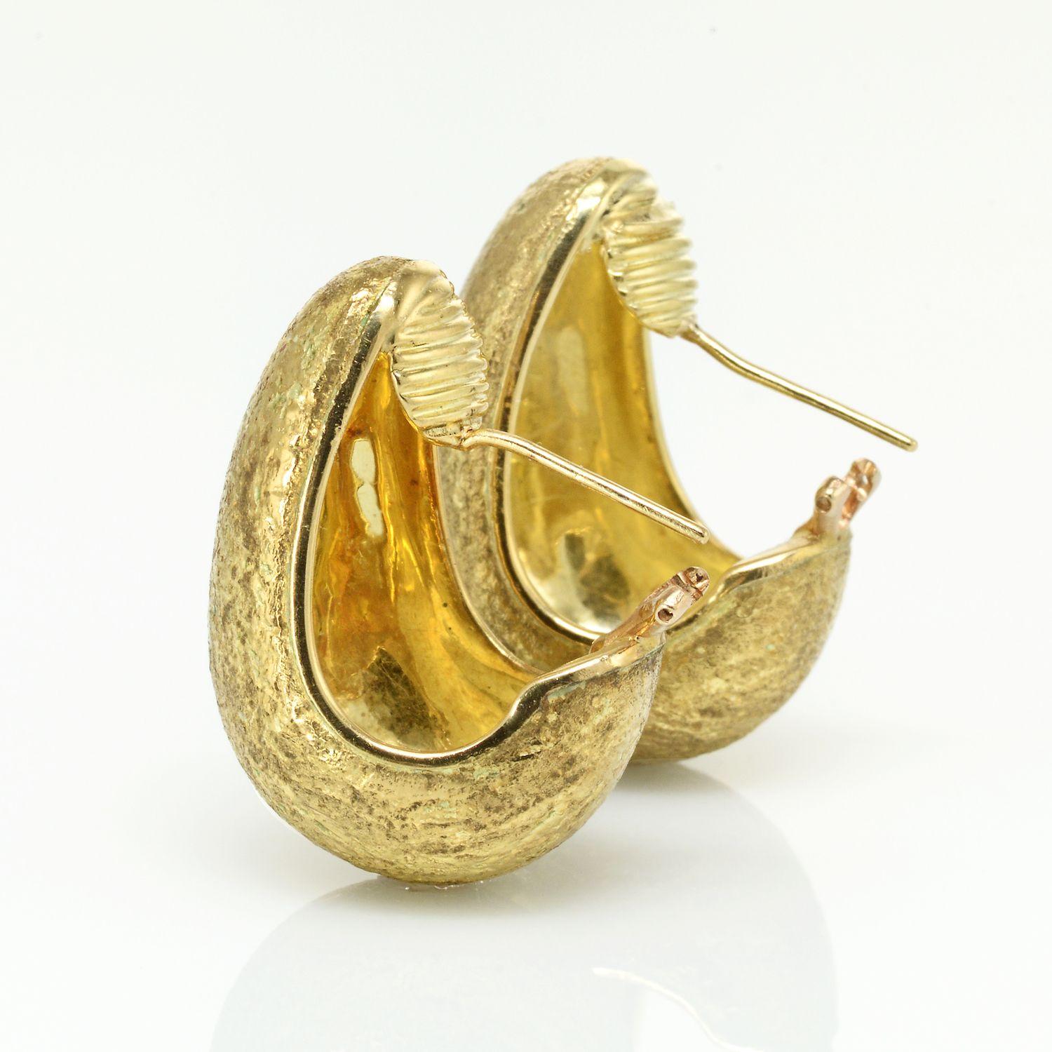 Modern David Webb 1970's 18k Yellow Gold Brushed Finish Earrings