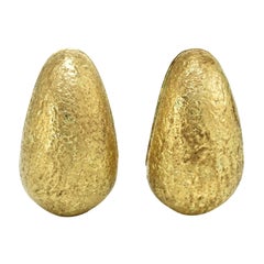 David Webb 1970's 18k Yellow Gold Brushed Finish Earrings