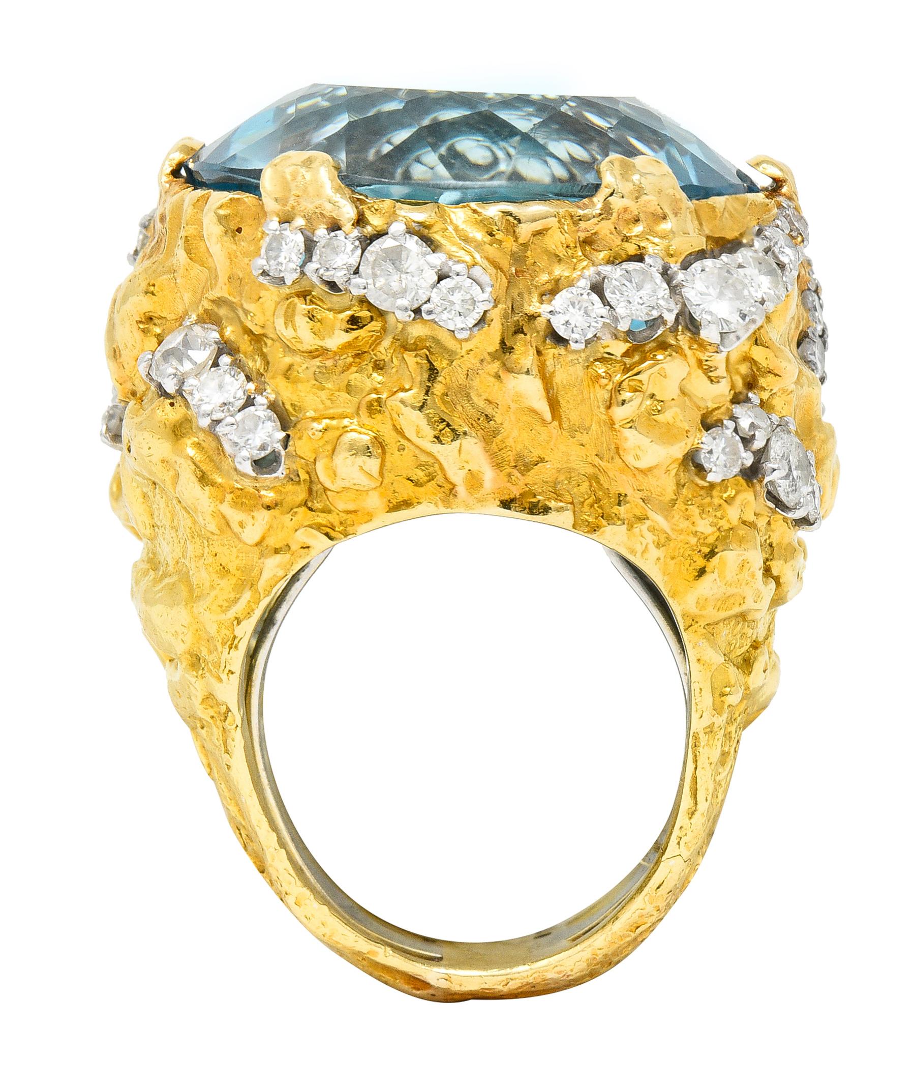 David Webb 1970's 43.10 Carats Aquamarine Diamond 18 Karat Yellow Gold Ring 5