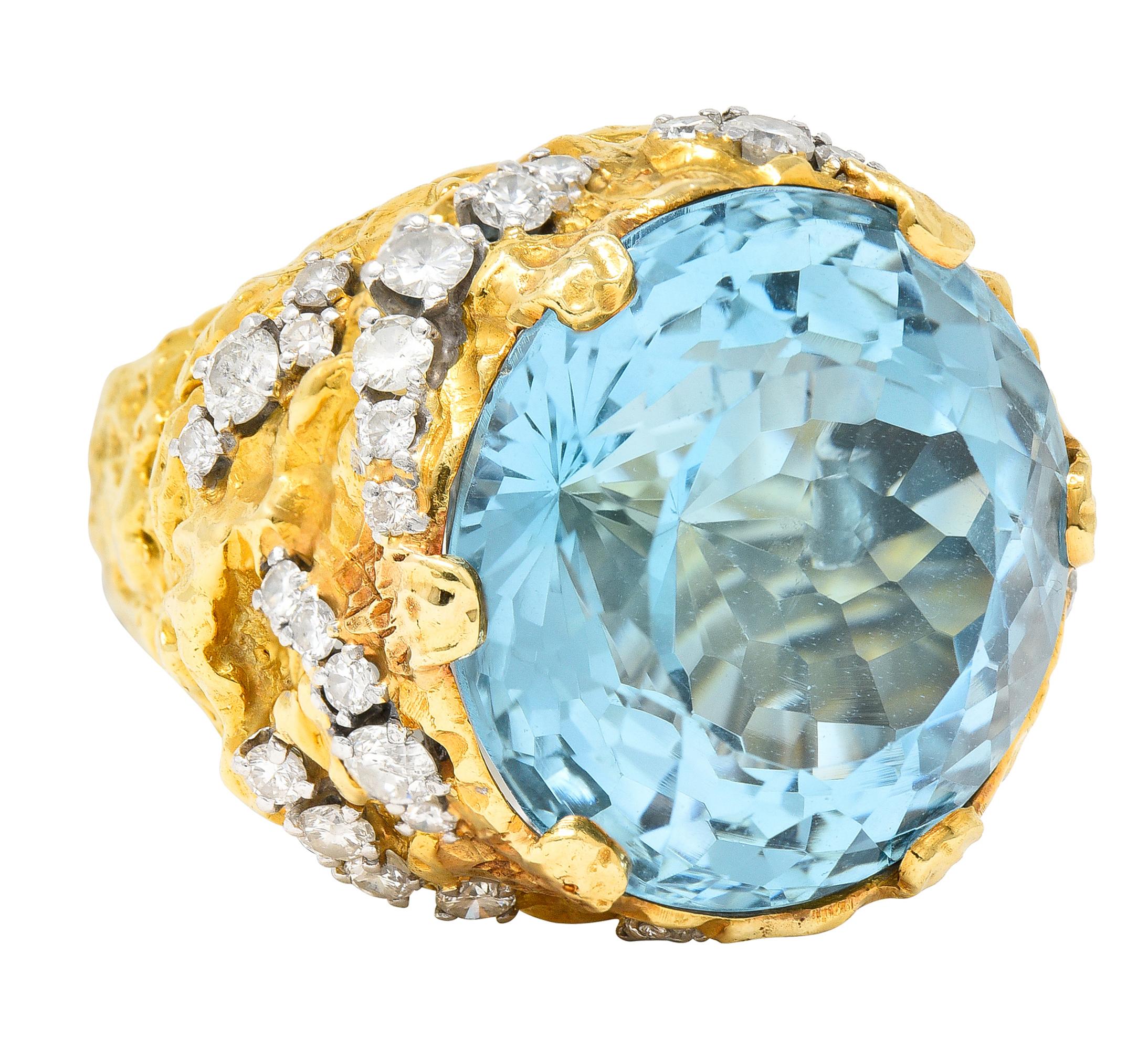 Contemporary David Webb 1970's 43.10 Carats Aquamarine Diamond 18 Karat Yellow Gold Ring