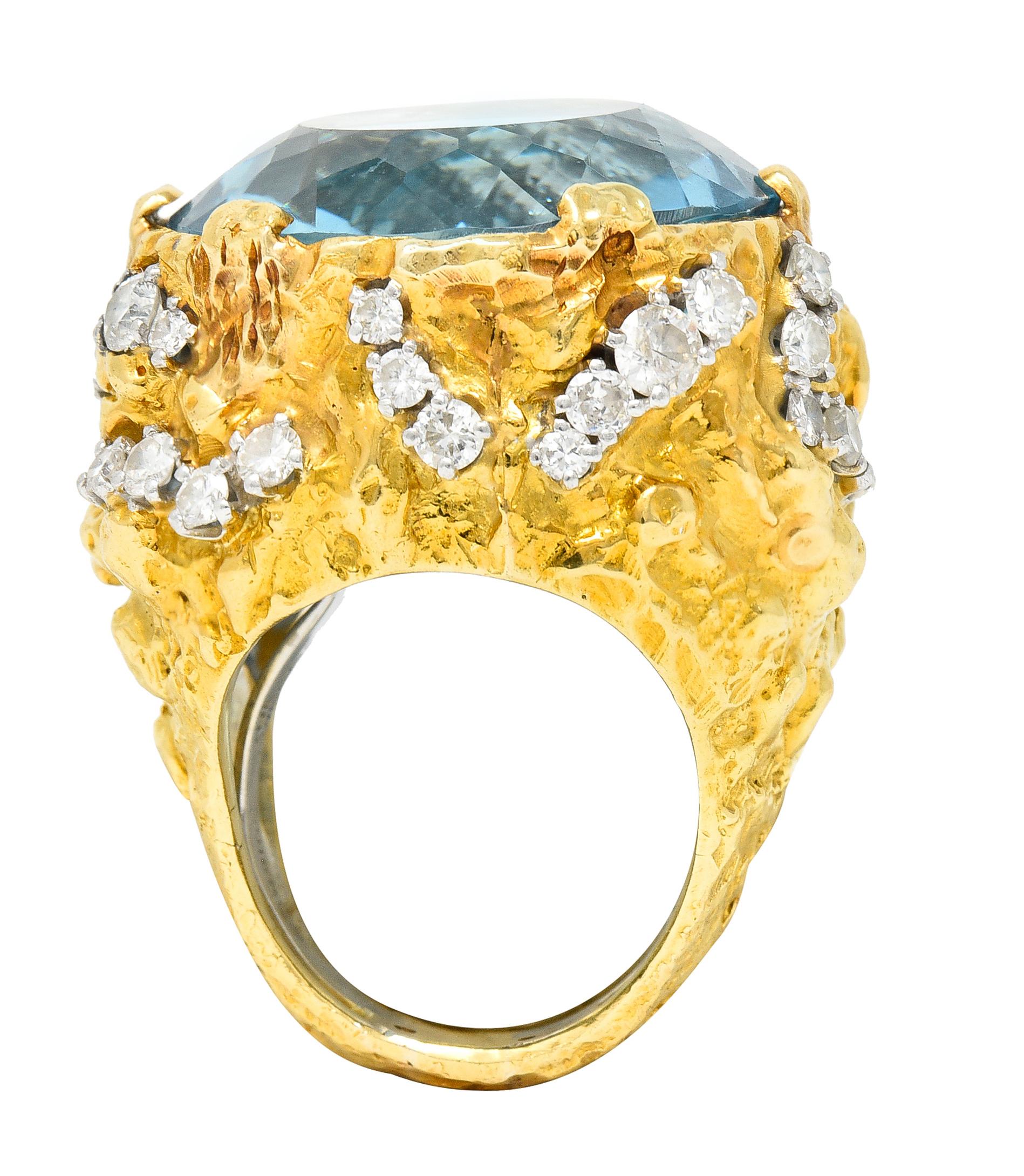 David Webb 1970's 43.10 Carats Aquamarine Diamond 18 Karat Yellow Gold Ring 3