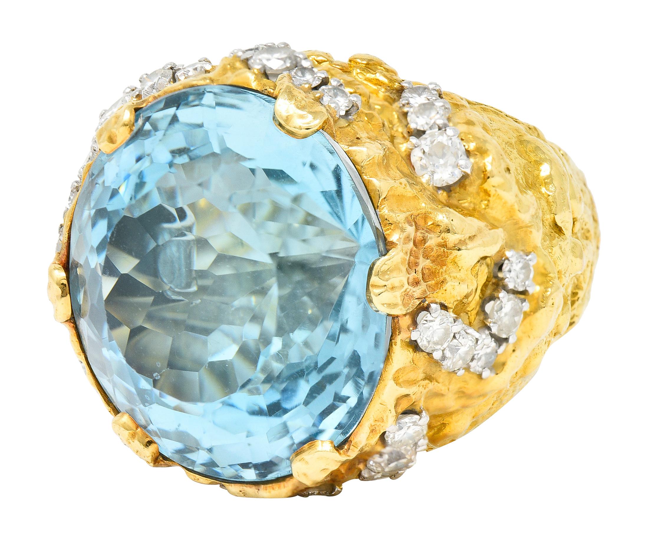 David Webb 1970's 43.10 Carats Aquamarine Diamond 18 Karat Yellow Gold Ring 4