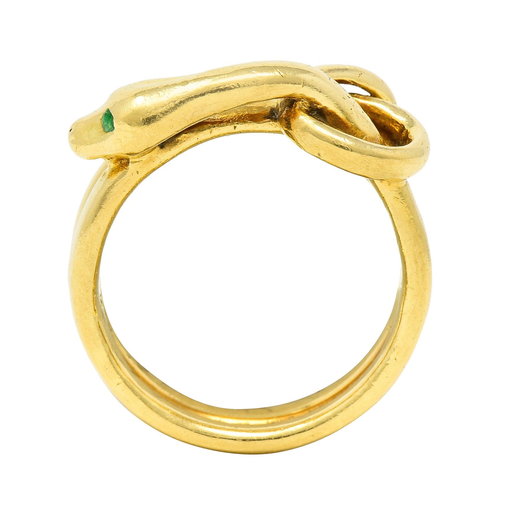 David Webb 1970's Demantoid Garnet 18 Karat Yellow Gold Vintage Snake Ring  4