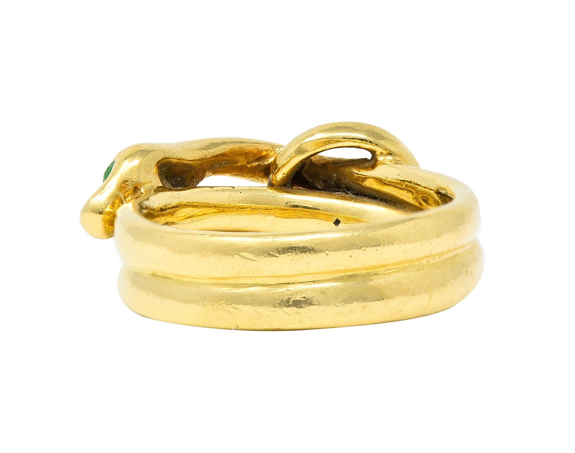 David Webb 1970's Demantoid Garnet 18 Karat Yellow Gold Vintage Snake Ring  In Excellent Condition In Philadelphia, PA