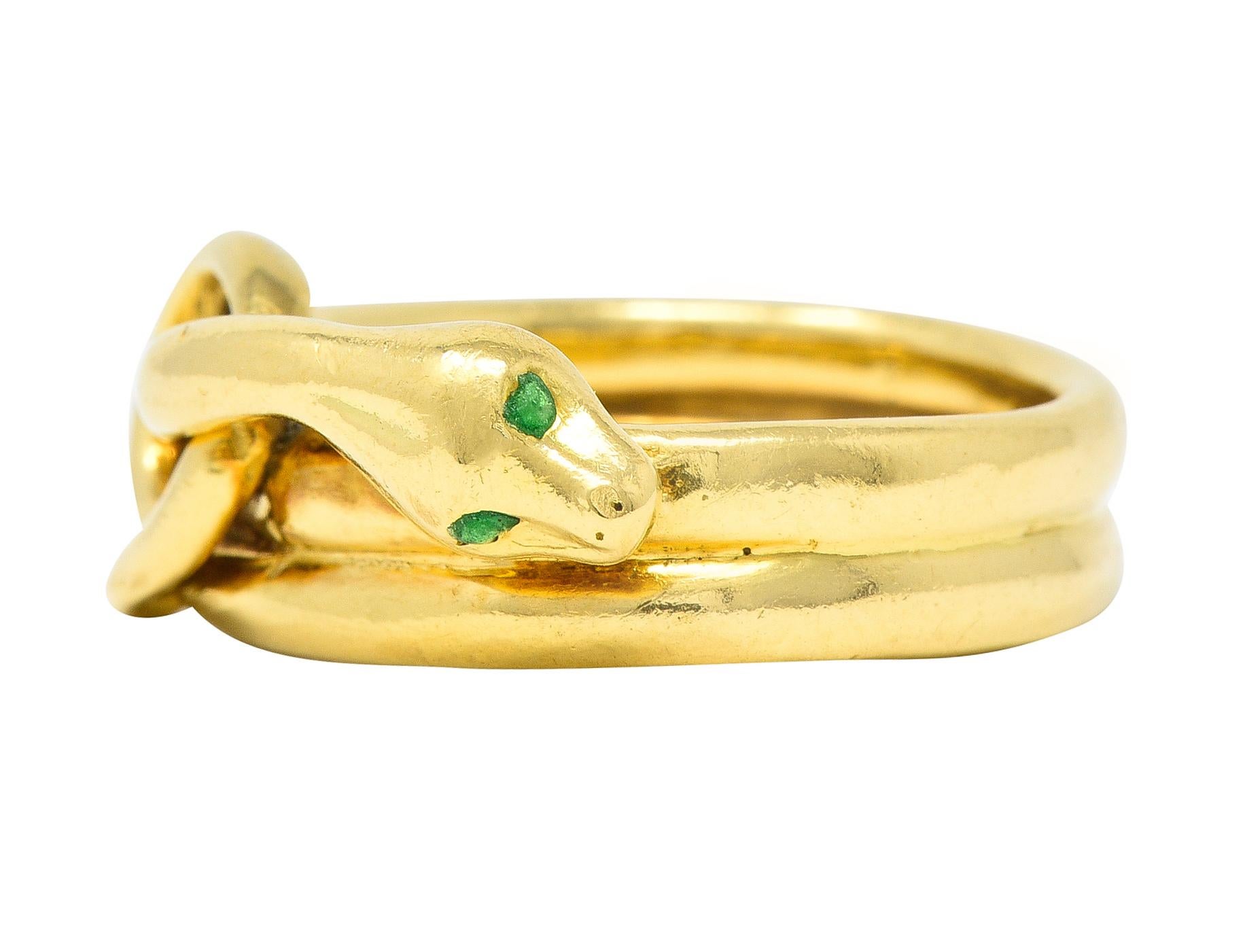 David Webb 1970's Demantoid Garnet 18 Karat Yellow Gold Vintage Snake Ring  1