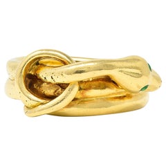 David Webb 1970's Demantoid Garnet 18 Karat Yellow Gold Vintage Snake Ring 