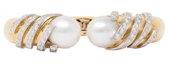 David Webb 1970's Diamond Pearl 18K Gold Platinum Vintage Swirl Cuff Bracelet