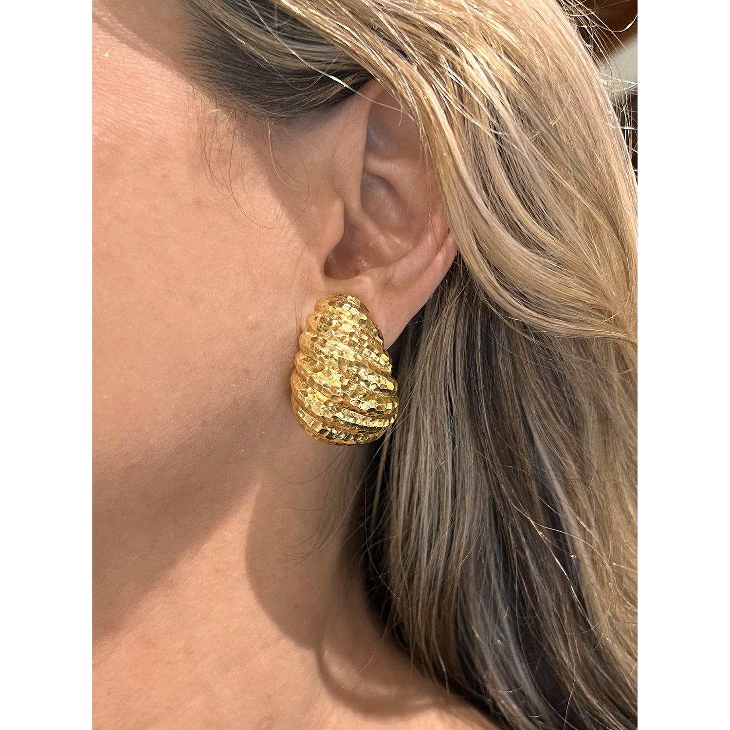 Glamorous 1970's David Webb hoop earrings crafted in lustrous 18k yellow gold, measuring 1.3