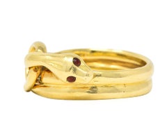 David Webb 1970's Ruby 18 Karat Yellow Gold Knotted Snake Vintage Band Ring