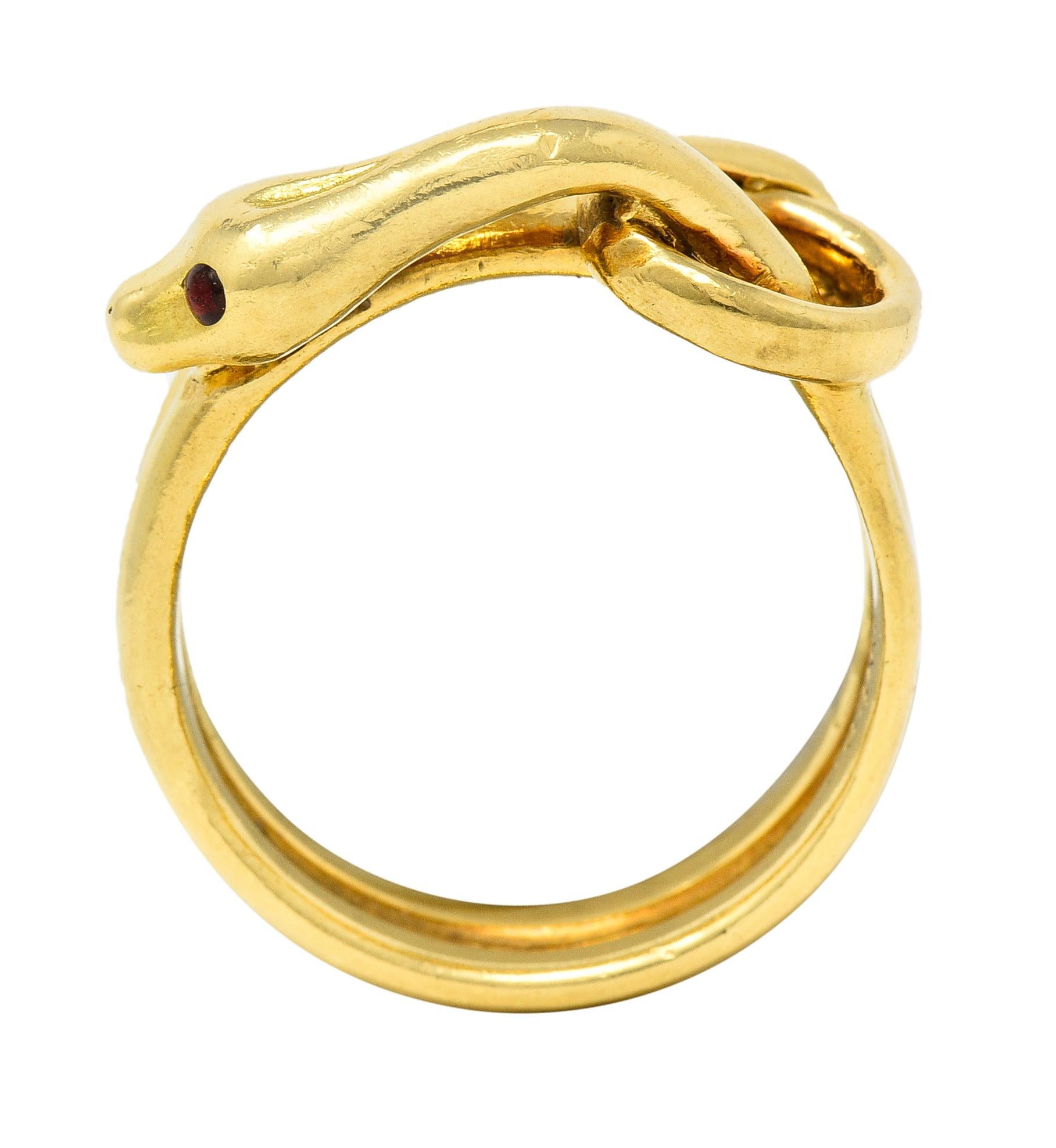 Modern David Webb 1970's Ruby 18 Karat Yellow Gold Knotted Snake Vintage Band Ring