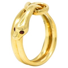 David Webb 1970's Ruby 18 Karat Yellow Gold Knotted Snake Vintage Band Ring