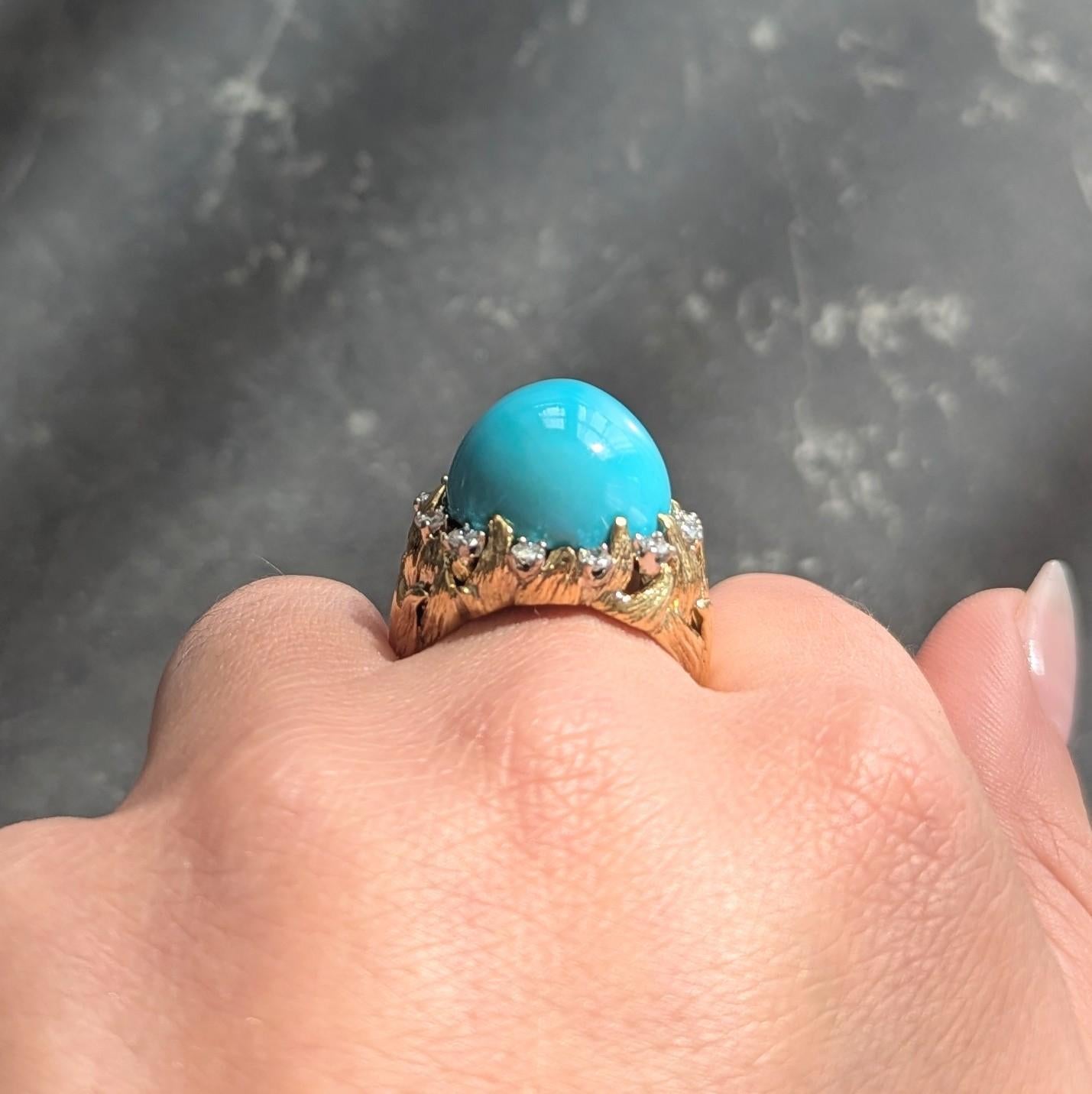 David Webb 1970's Türkis Diamant 18K Gold Platin Vintage Foliate Ring im Angebot 3