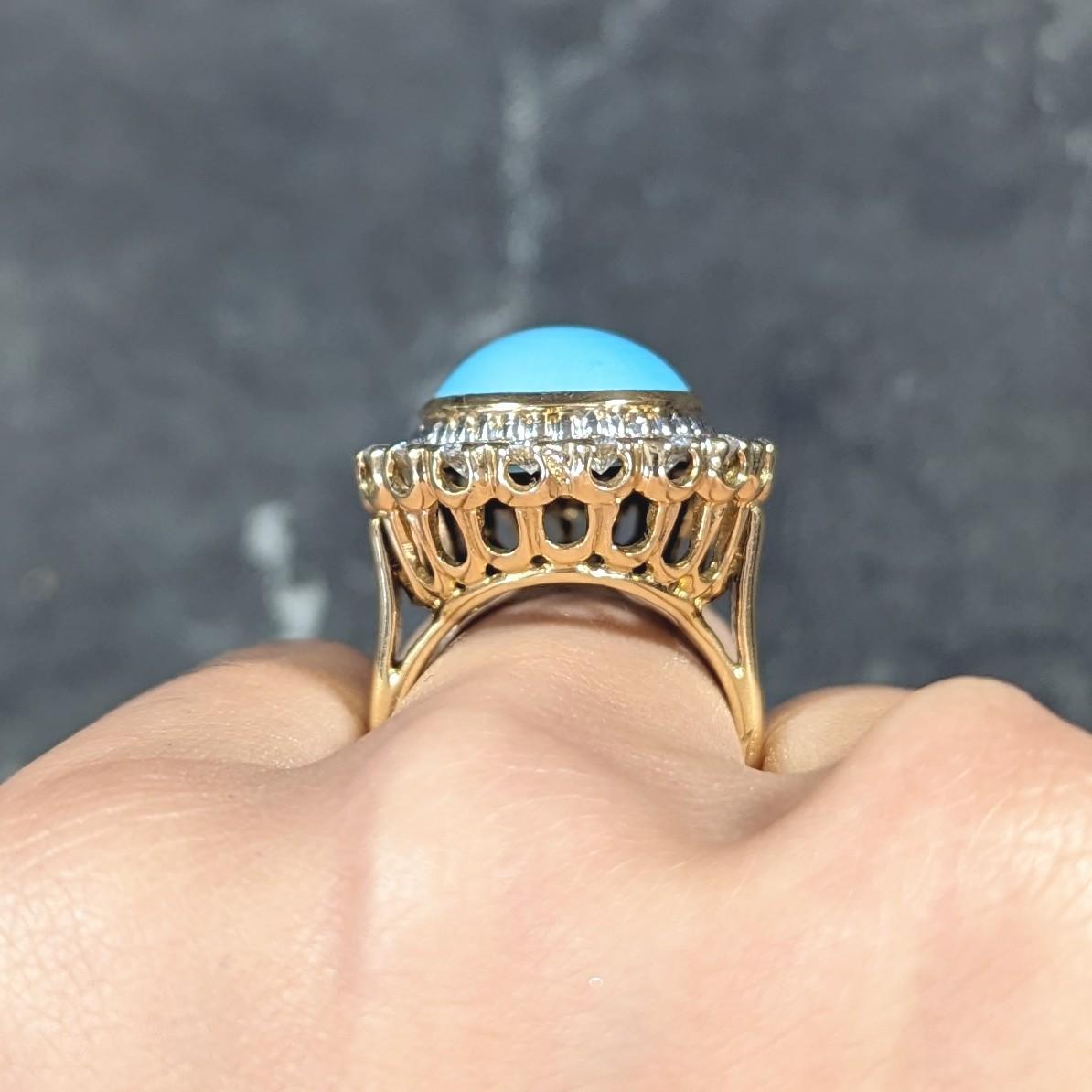 David Webb 1970s Turquoise Diamond Platinum-Topped 18 Karat Gold Halo Ring For Sale 6