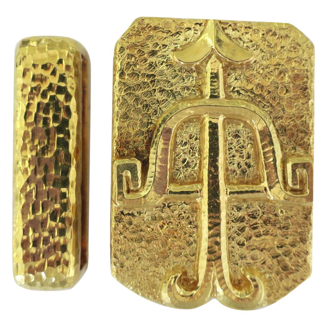 David Webb 1970s Zodiac Gold Belt Buckle