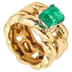DAVID WEBB, bague cocktail New York en or jaune massif 18 carats et émeraude, 1975