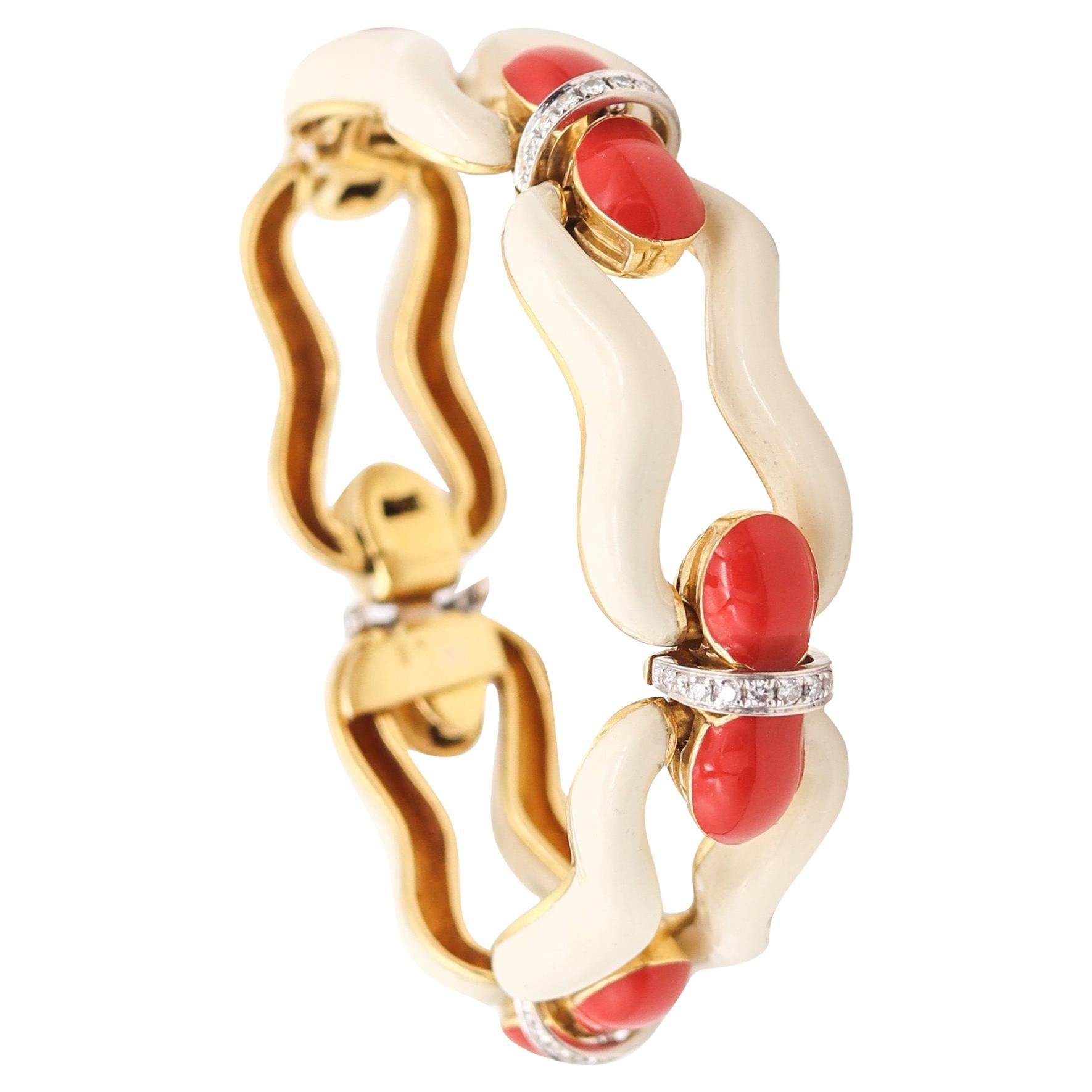 DAVID WEBB 1976, bracelet émaillé en or jaune massif 18 carats avec diamants