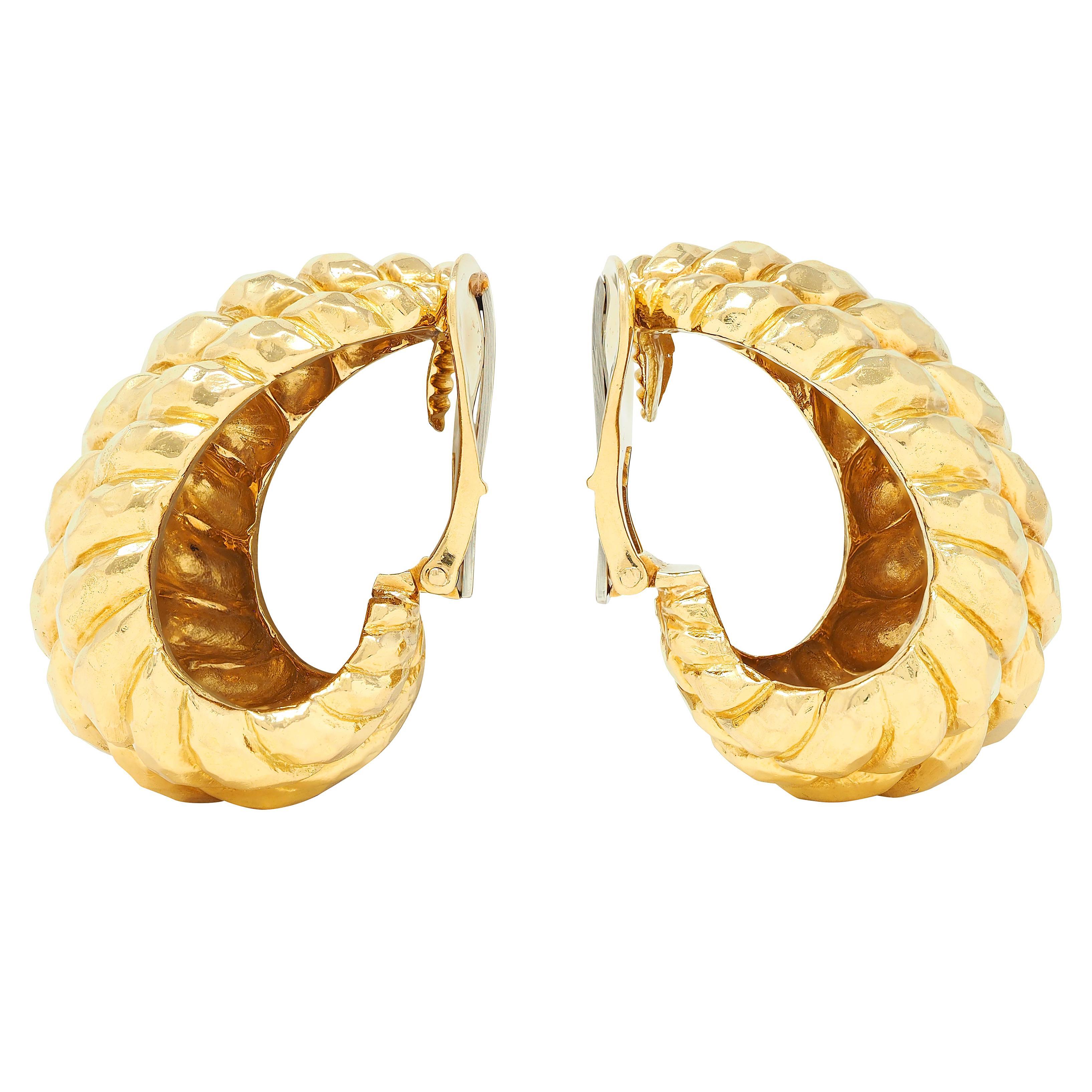 Modern David Webb 1980's 18 Karat Yellow Gold Vintage J-Hoop Ear-Clip Earrings For Sale