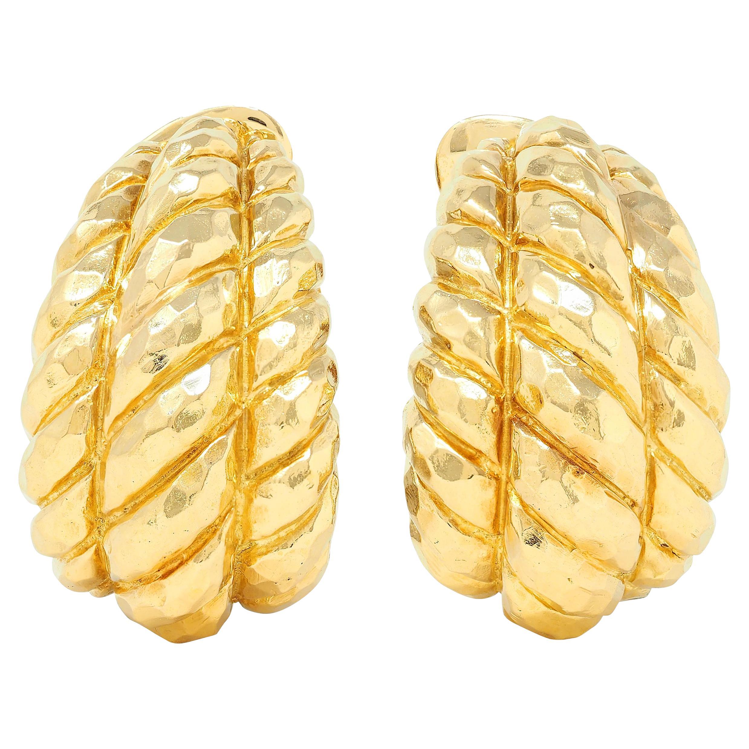 David Webb 1980's 18 Karat Yellow Gold Vintage J-Hoop Ear-Clip Earrings