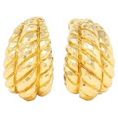 David Webb 1980's 18 Karat Yellow Gold Vintage J-Hoop Ear-Clip Earrings