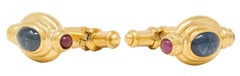 David Webb 1980's 3.50 CTW Ruby Sapphire 18 Karat Gold Vintage Bar Cufflinks